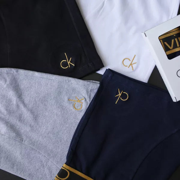 CUECA BOX MASCULINA CALVIN KLEIN - CORES VARIADAS - CÓS DOURADO - PAGUE 3, LEVE 6