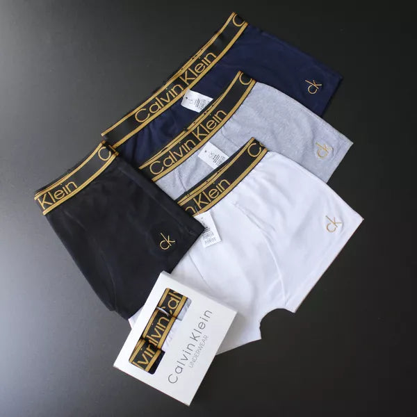 CUECA BOX MASCULINA CALVIN KLEIN - CORES VARIADAS - CÓS DOURADO - PAGUE 3, LEVE 5