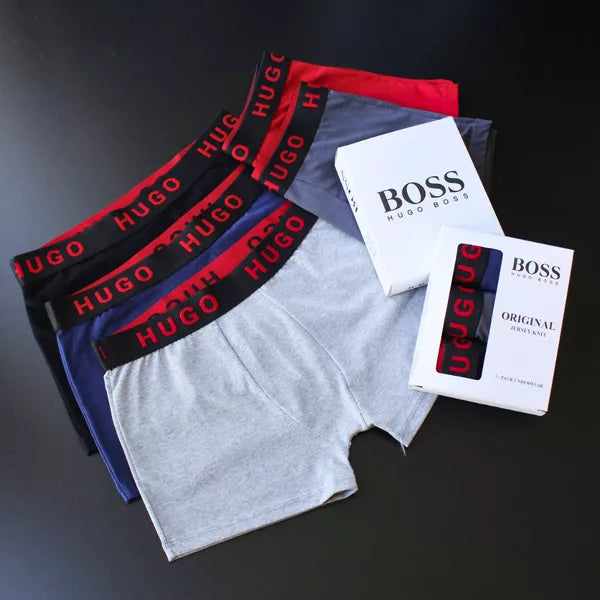 CUECA BOX MASCULINA H.BOSS - CORES VARIADAS - ESCR. VERMELHA - PAGUE 3, LEVE 6