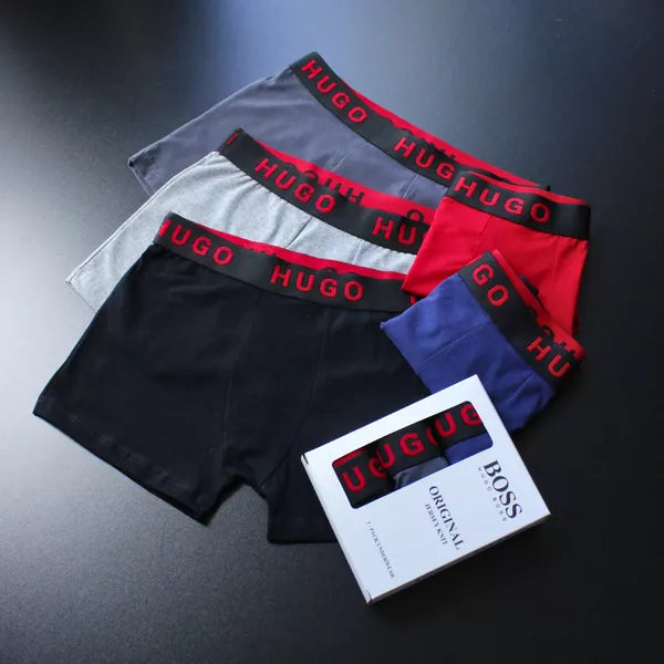 CUECA BOX MASCULINA H.BOSS - CORES VARIADAS - ESCR. VERMELHA - PAGUE 3, LEVE 6