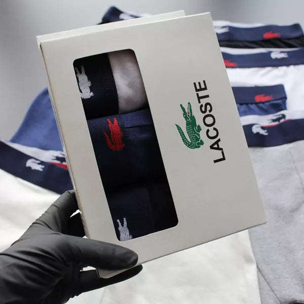 CUECA BOX MASCULINA LACOSTE - CÓS AZUL E CORES VARIADAS - PAGUE 3, LEVE 5