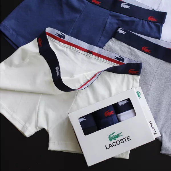 CUECA BOX MASCULINA LACOSTE - CÓS AZUL E CORES VARIADAS - PAGUE 3, LEVE 5