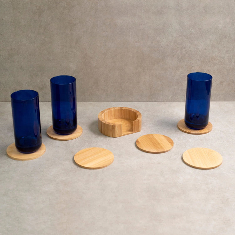 JOGO DE PORTA COPOS REDONDO EM BAMBU 6PCS